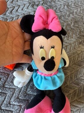 Vintage Minnie Mouse Plush Toy - Pink Bow & Shoes, Blue Dress.